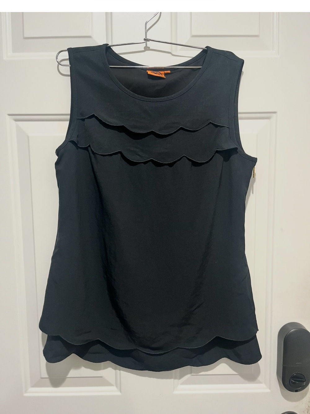 Tory Burch Wendel Shell Scalloped Ruffle Tiered Black Tank Top, Size 8